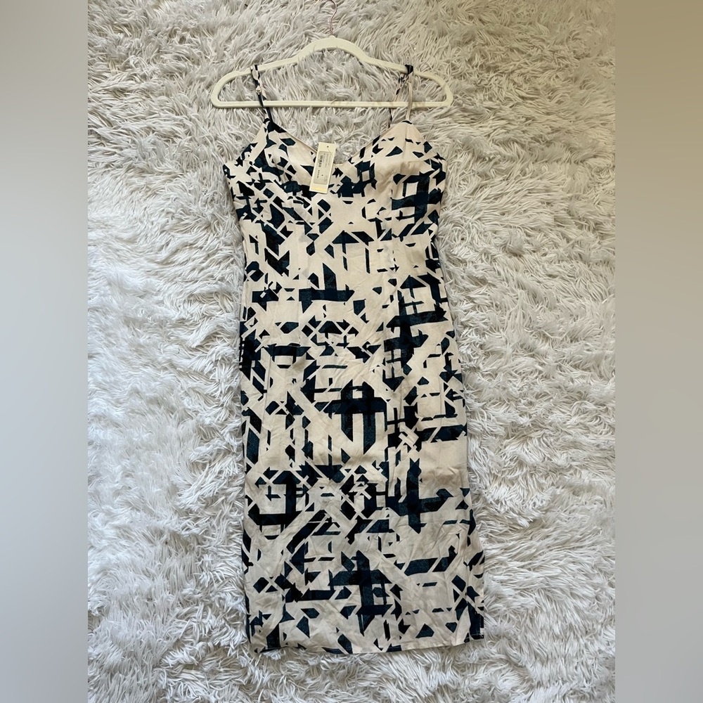NWT Yumi Kim off white and blue tribal midi shift sleeveless dress size small